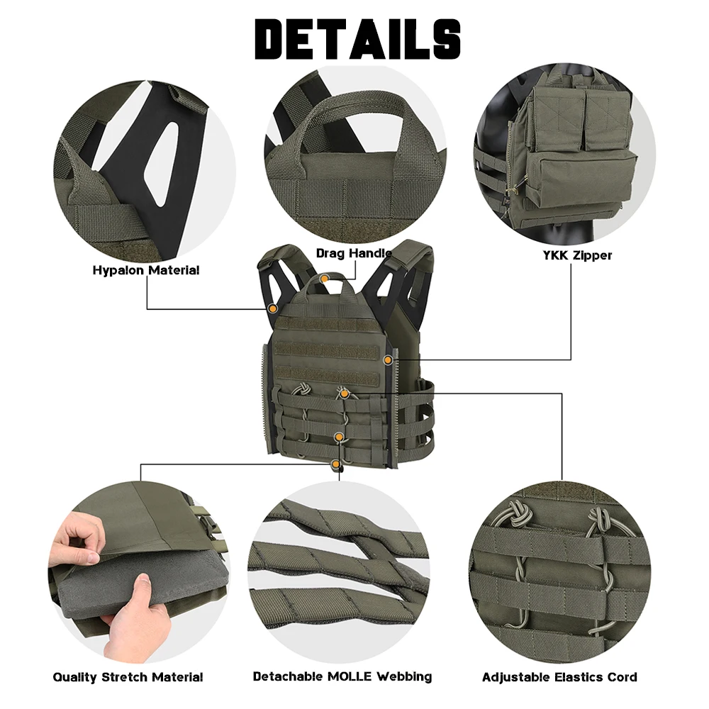 KRYDEX JPC 2 chaleco portaplacas táctico MOLLE con mochila Zip-on