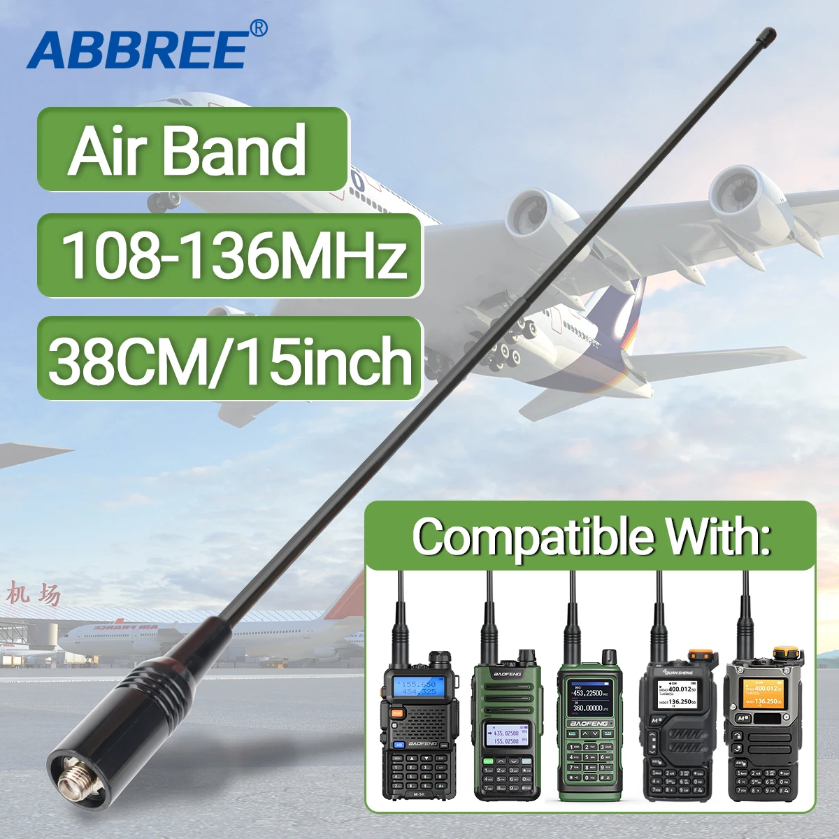 Antena extensible VHF 108-136MHz – Compatible Baofeng Quansheng - imagen 3