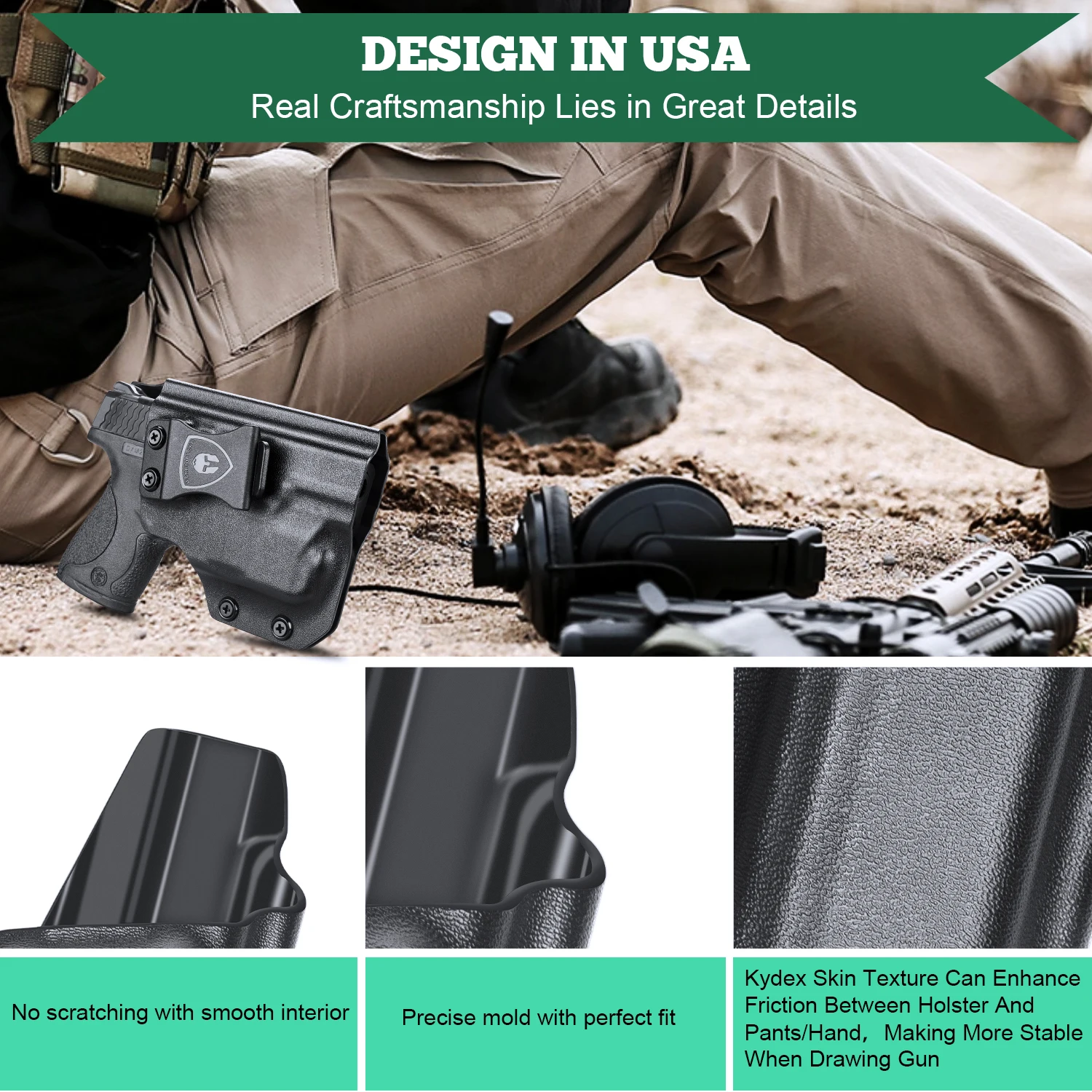 Funda IWB Kydex para M&P Shield con linterna táctica, diestro/zurdo - imagen 5