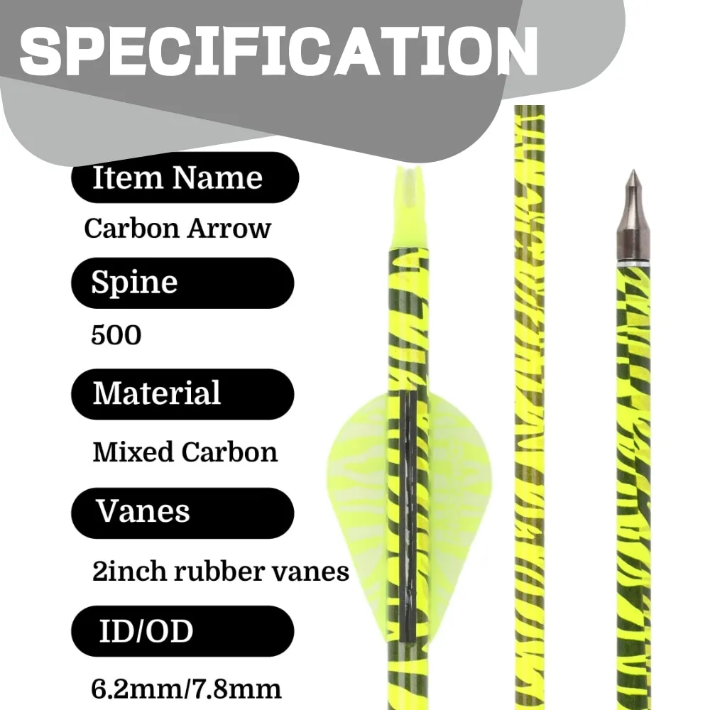 Flechas de carbono Spine 500 con plumas de goma para tiro con arco - imagen 3