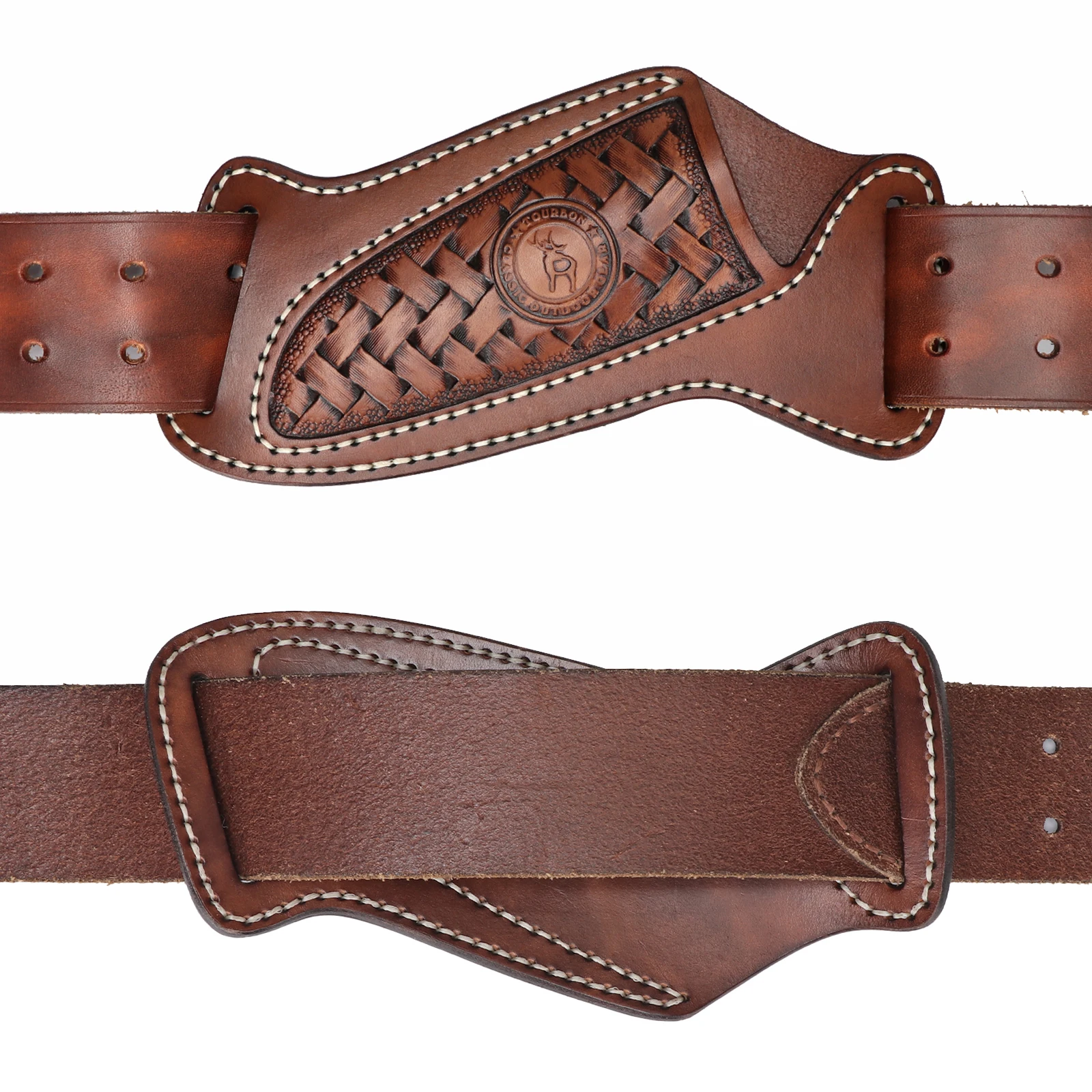 Tourbon funda de cuchillo hoja fija cuero marrón con cinturón - imagen 5
