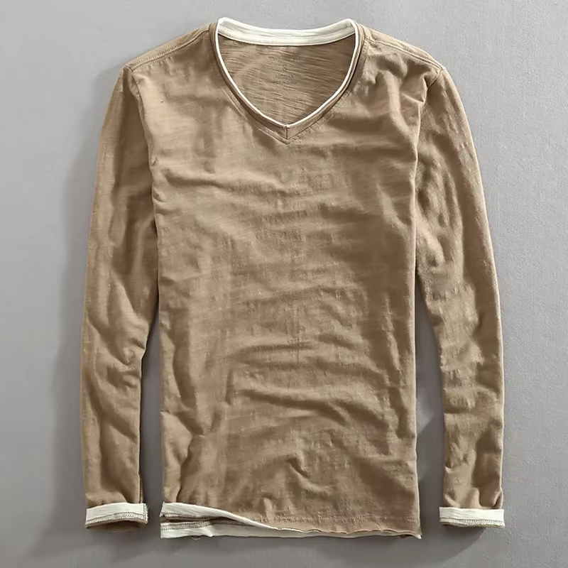 Camiseta manga larga táctica hombre algodón cuello V vintage - imagen 5