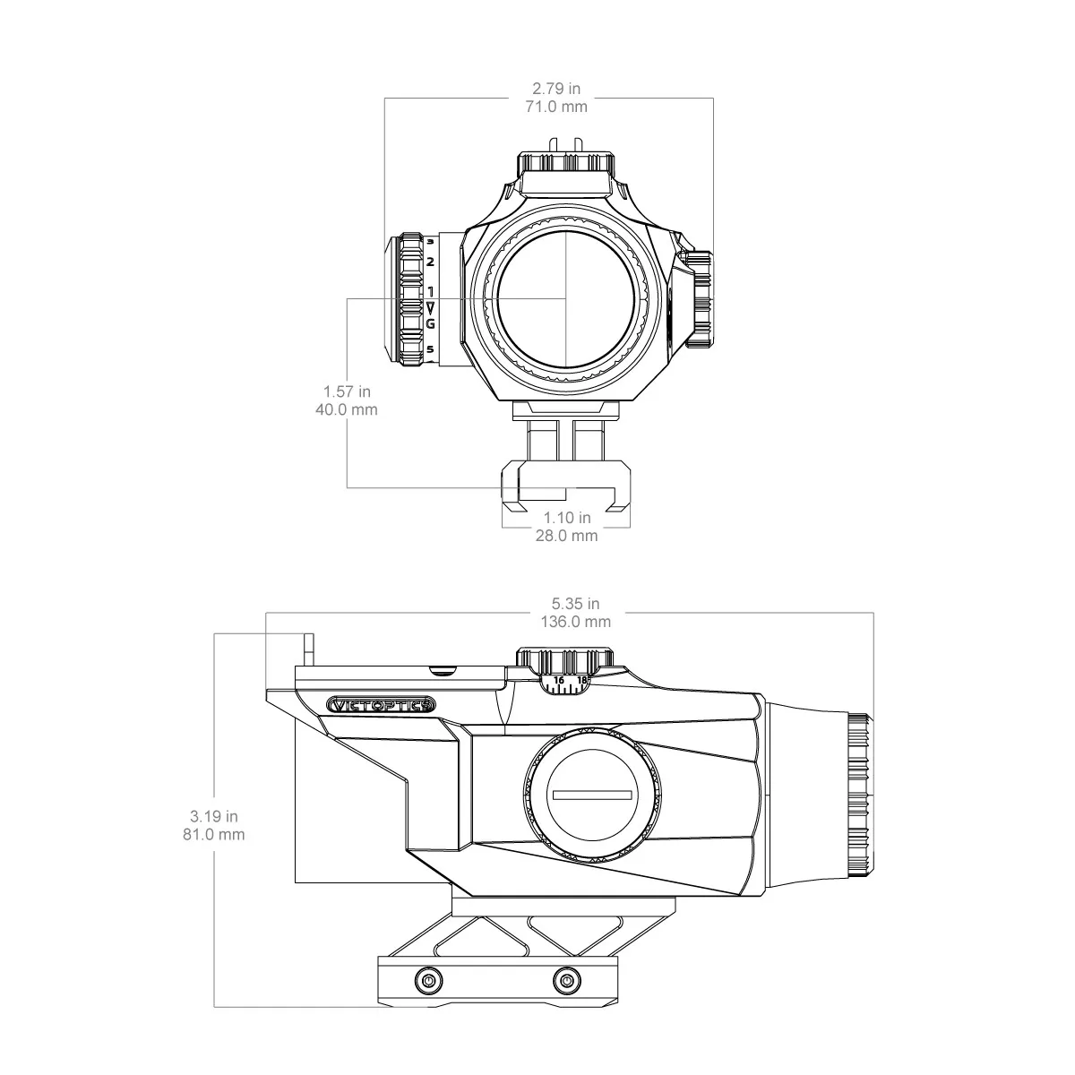 VictOptics C1 mira prismática con montaje para red dot airsoft - imagen 5