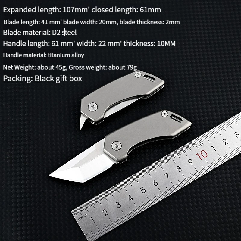Cuchillo plegable táctico Titanio D2 de alta dureza con llavero - imagen 5