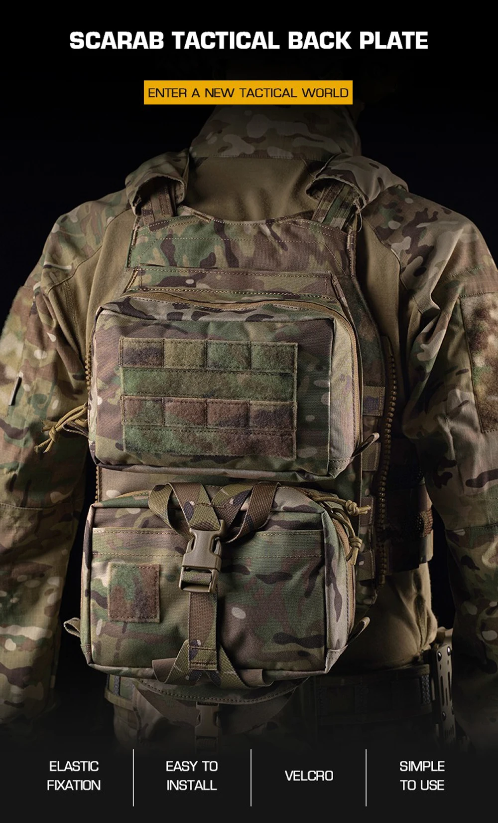 Panel trasero táctico Scarab con acabado tipo Cordura