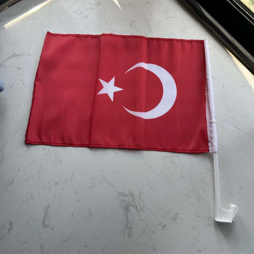 Bandera de Turquía para coche poliéster con asta de plástico