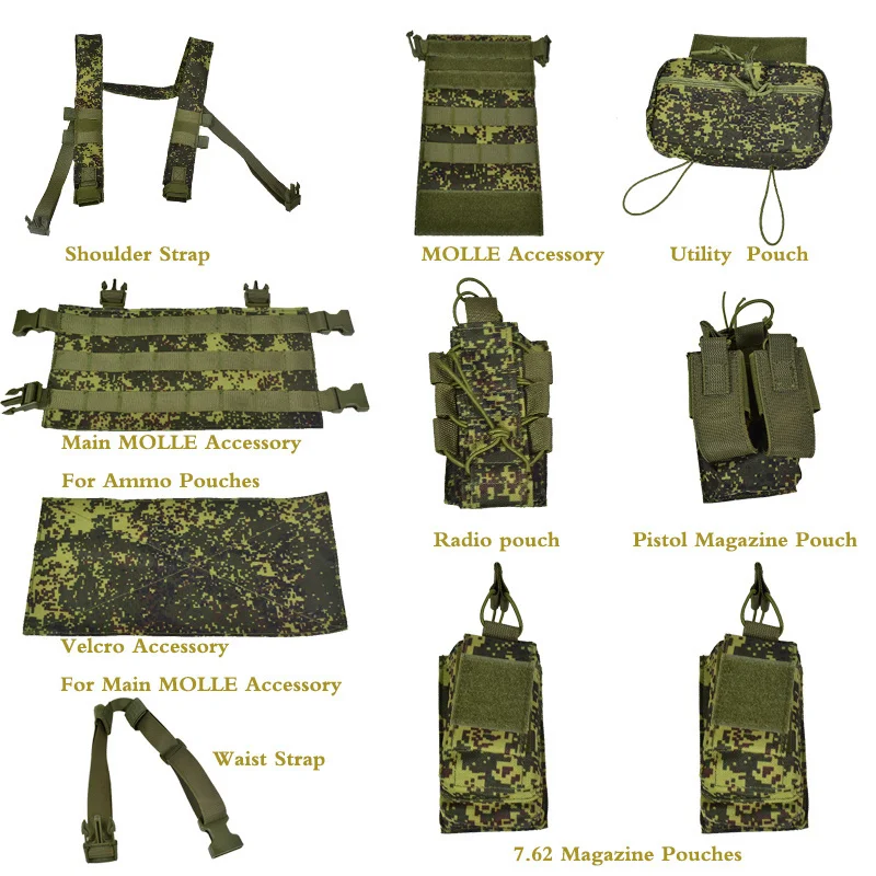Vista trasera y lateral del chaleco táctico SINAIRSOFT con patrón de camuflaje