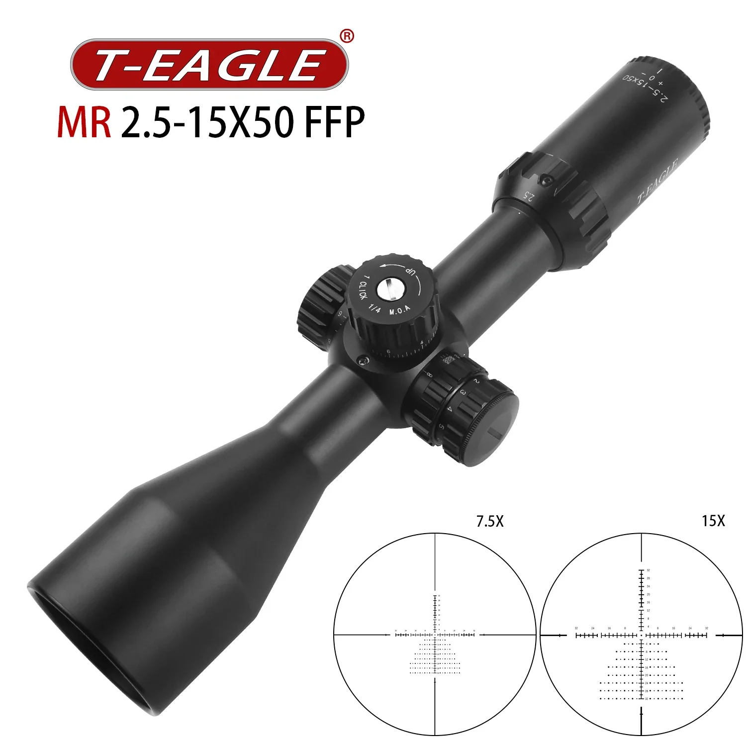 Mira telescópica T-Eagle MR2.5-15x50 FFP para rifle largo alcance