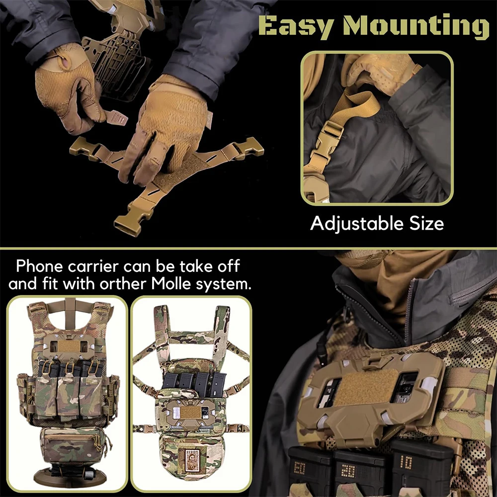 Chaleco táctico MOLLE airsoft con soporte plegable para teléfono - imagen 5