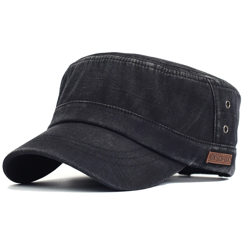 Gorra militar de algodón lavado vintage ajustable con copa plana - imagen 5