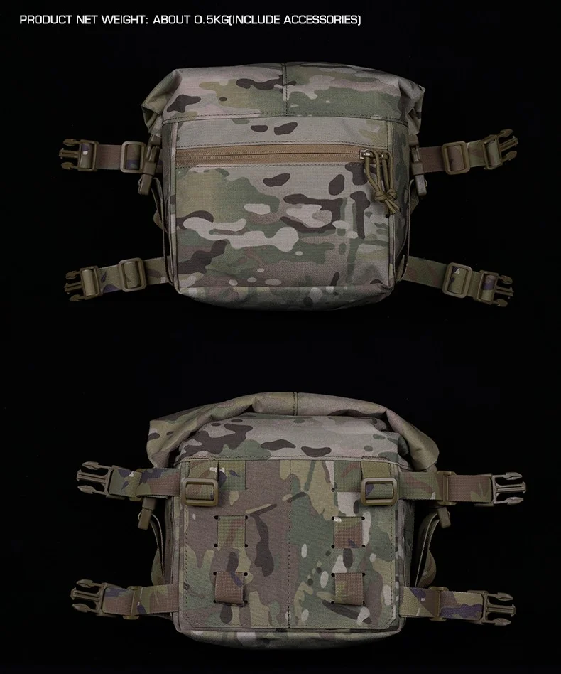 Vista frontal del pack de expansión Molle con bolsillo abierto