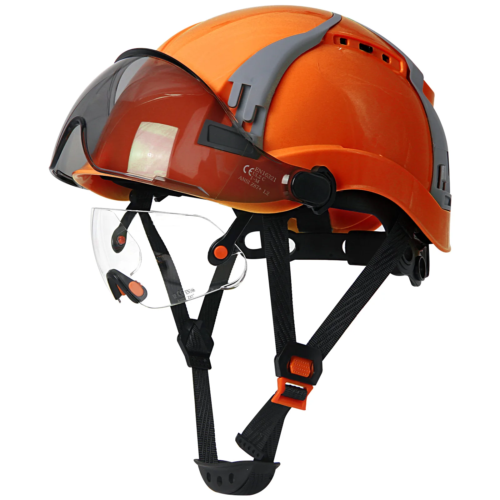 Casco protección laboral ABS con gafas protectoras y ventilación