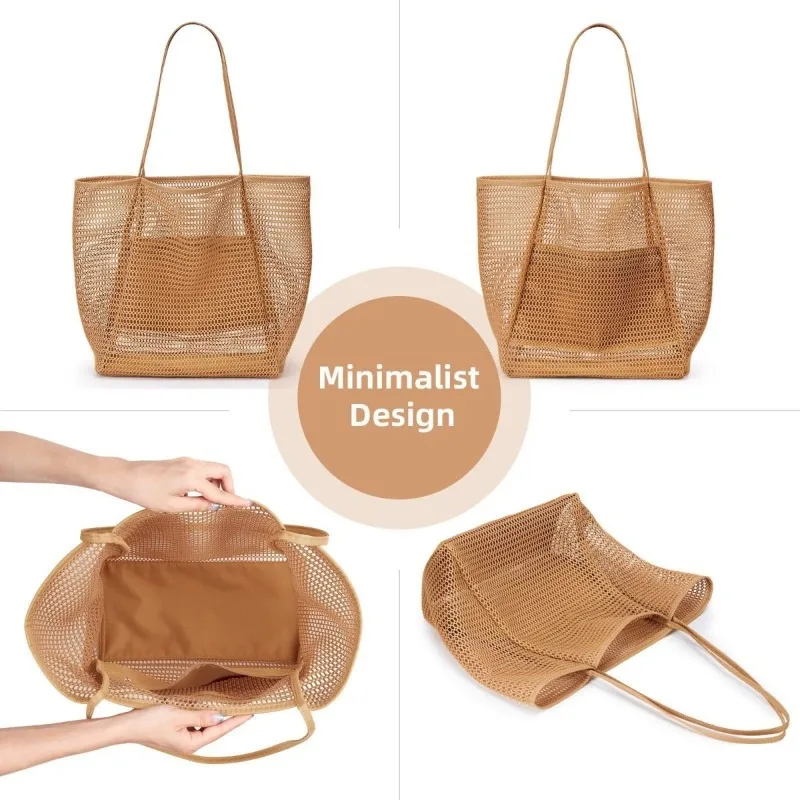 Bolsa plegable gran capacidad tejida para playa y baño portátil - imagen 3