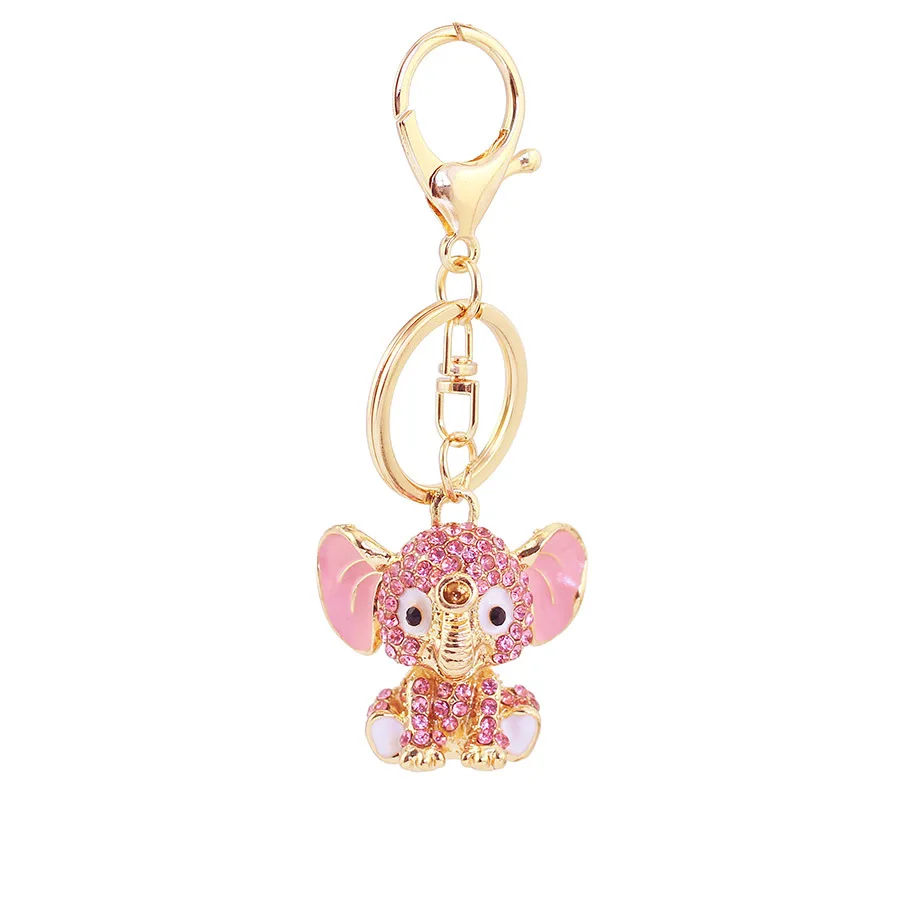 Llavero elefante de cristal rosa con pedrería brillante para bolso - imagen 3
