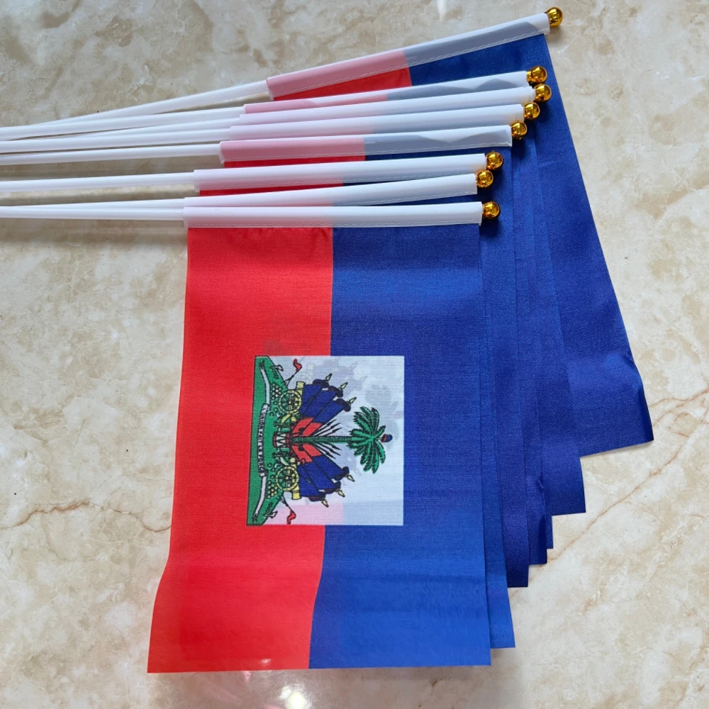 Bandera de mano Haití de poliéster para ondear con asta plástica - imagen 4