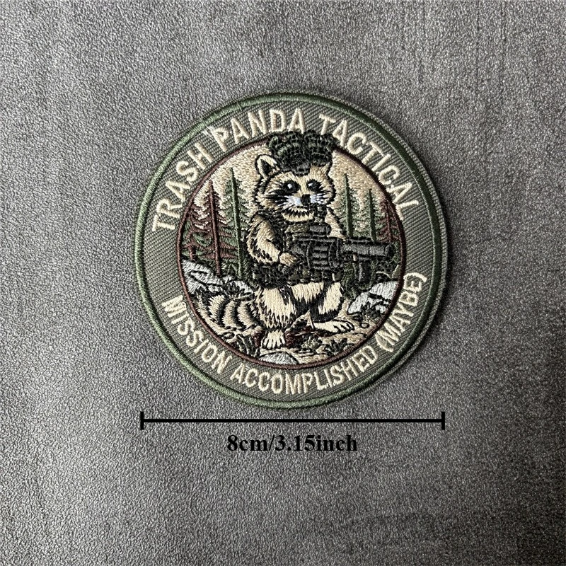 Parche táctico bordado mapache militar con velcro y MOLLE