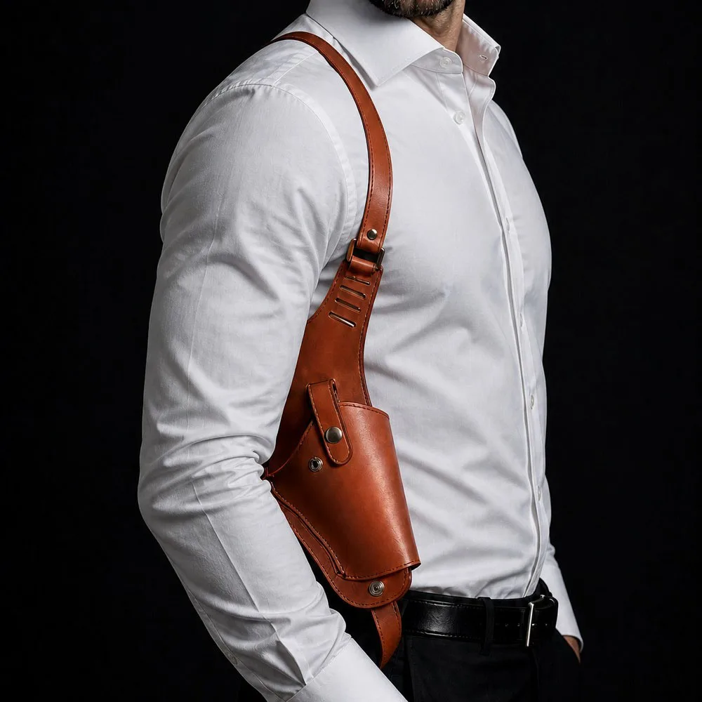 Funda pistola oculta de cuero retro para axila con correas ajustables - imagen 5