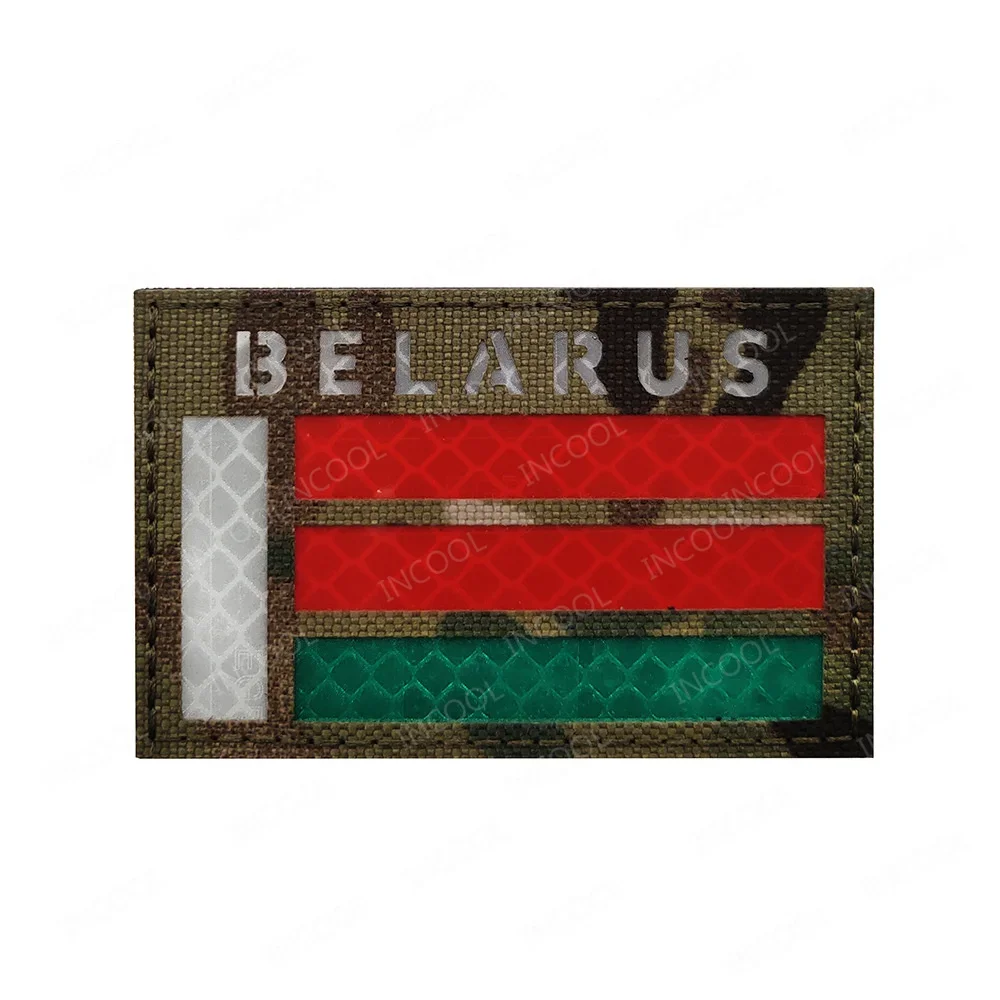 Parche bordado bandera Bielorrusia IR reflectante con gancho Chevron - imagen 3