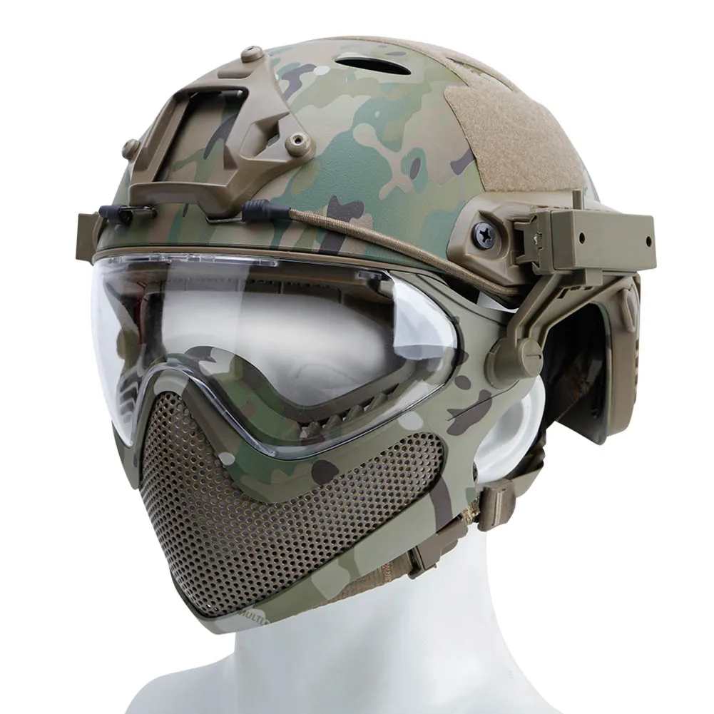 Casco táctico con protección facial y visor para airsoft, tiro