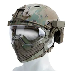 Casco táctico con protección facial y visor para airsoft, tiro
