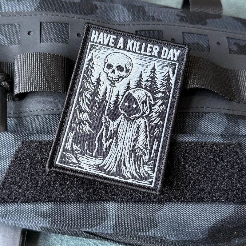 Parche táctico bordado calavera con velcro gancho y bucle moral - imagen 2