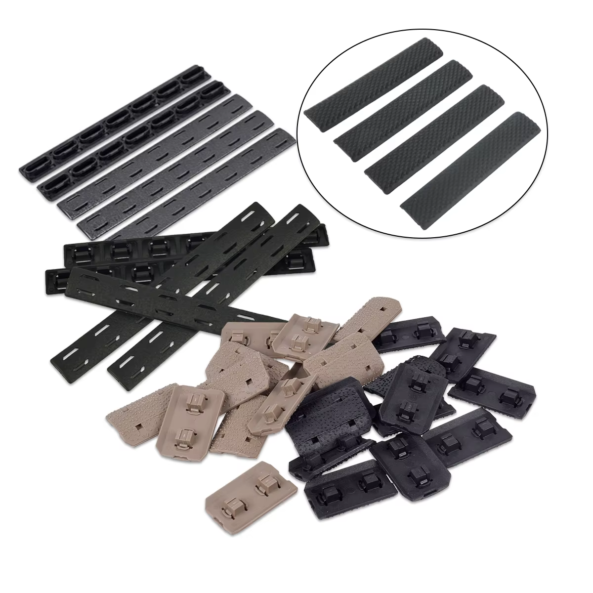 Kit completo de rieles Keymod y M-LOK de nailon y goma