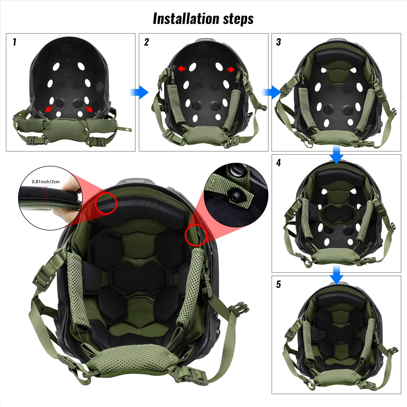 Almohadillas tácticas para casco Wendy con correa barbilla kit - imagen 4