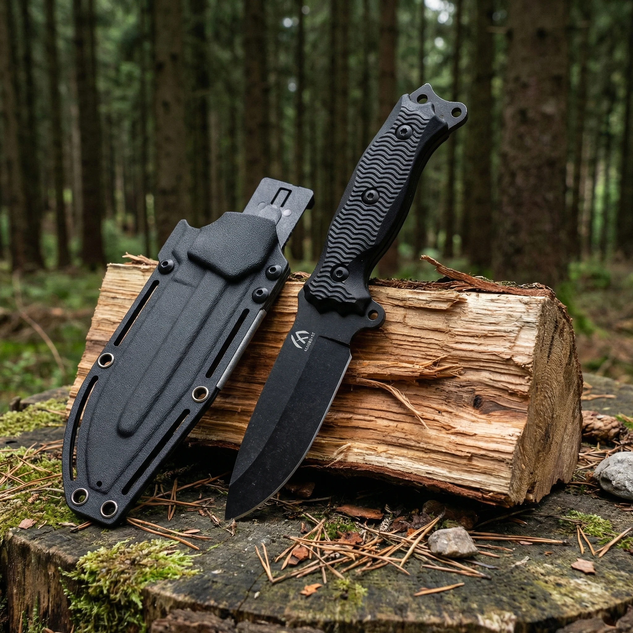 Cuchillo táctico de hoja fija con mango G10 y funda para camping