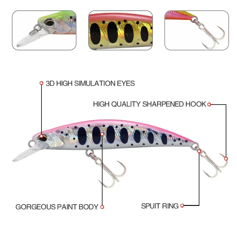 RYUKI Minnow Wobbler hundimiento señuelo de pesca para lubina y culter - imagen 3