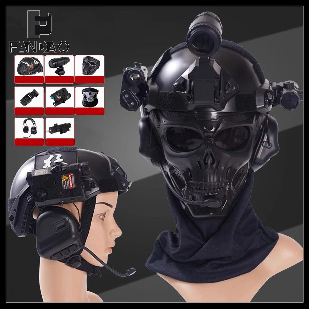 Casco táctico infantil NVG Airsoft con máscara calavera y auriculares - imagen 3