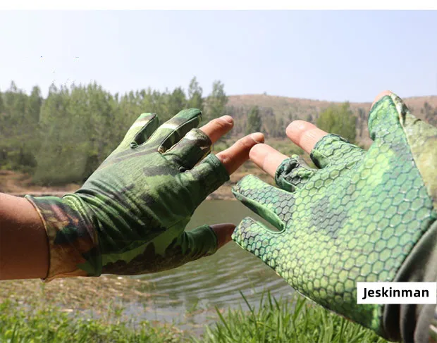 Guantes de pesca antideslizantes en camuflaje biónico verde