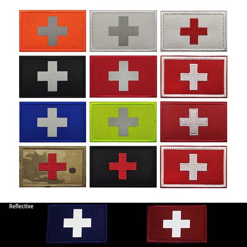 Parche táctico bordado cruz médica reflectante Suiza IR - imagen 3