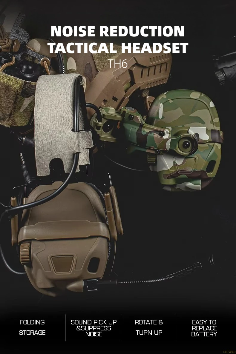 Auriculares tácticos TH6 con orejeras y diseño táctico