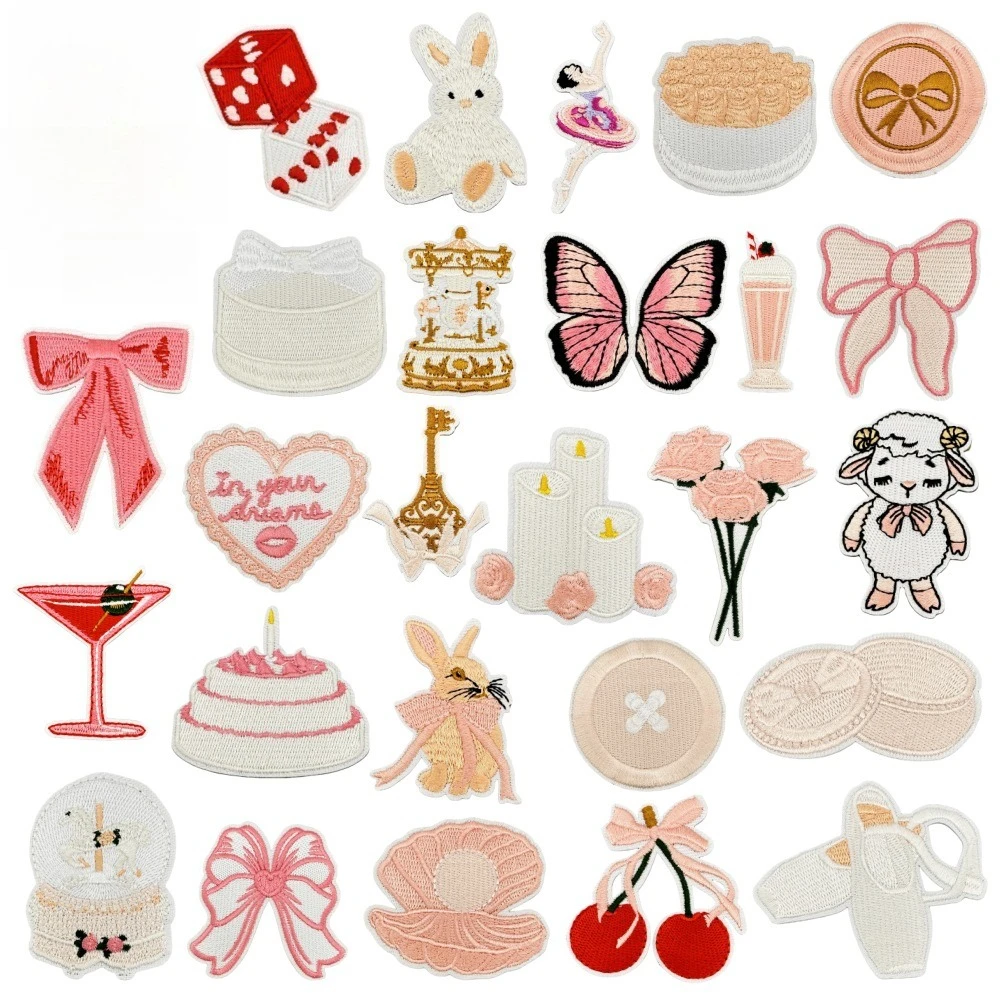 Parche bordado de conejo con lazo rosa para calzado ballet - imagen 2