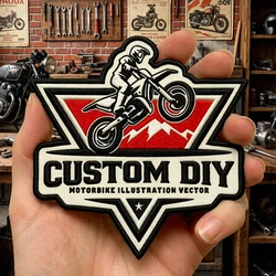Parche bordado estilo motorista con logo de club, velcro y plancha