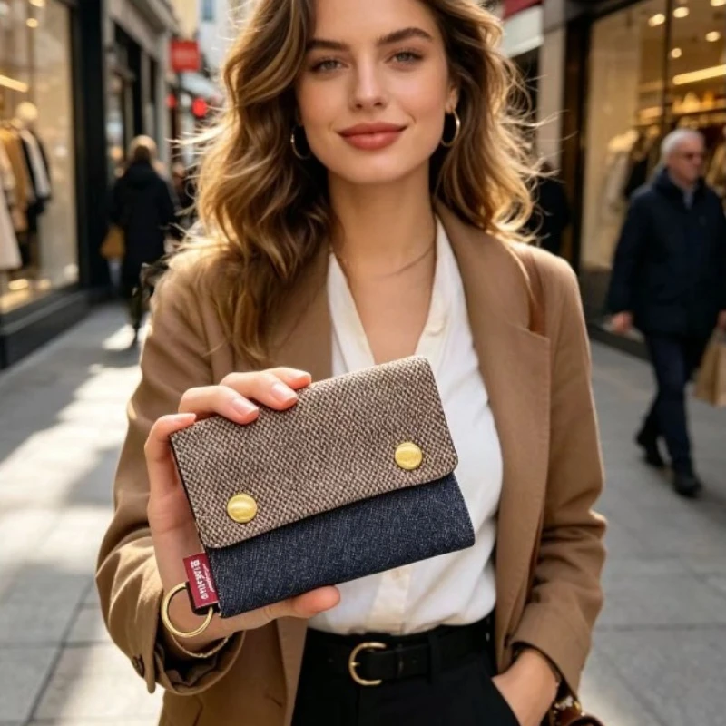 Cartera plegable de lona vaquera con estampado de dibujos animados - imagen 4