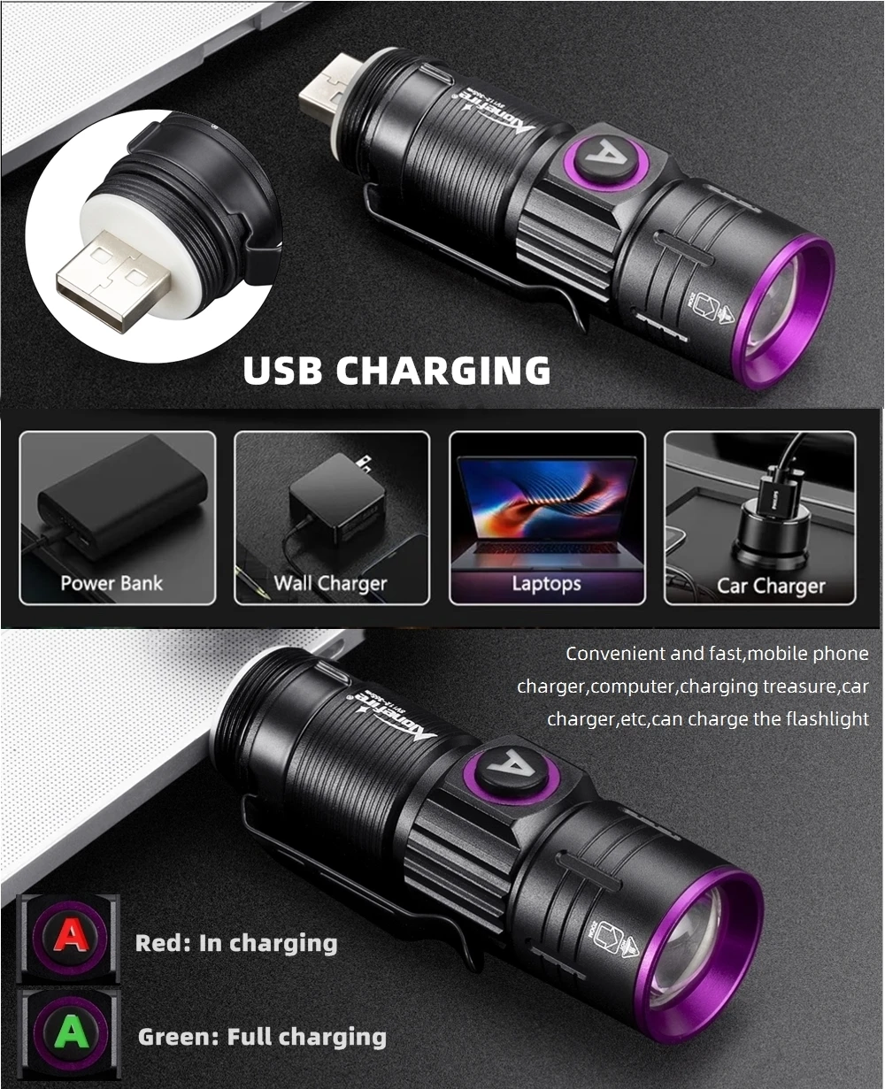 Linterna UV USB recargable con Zoom 395/365 nm - Fluorescencia - imagen 4
