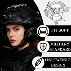 Casco táctico airsoft con luces de señal, linterna y comunicaciones