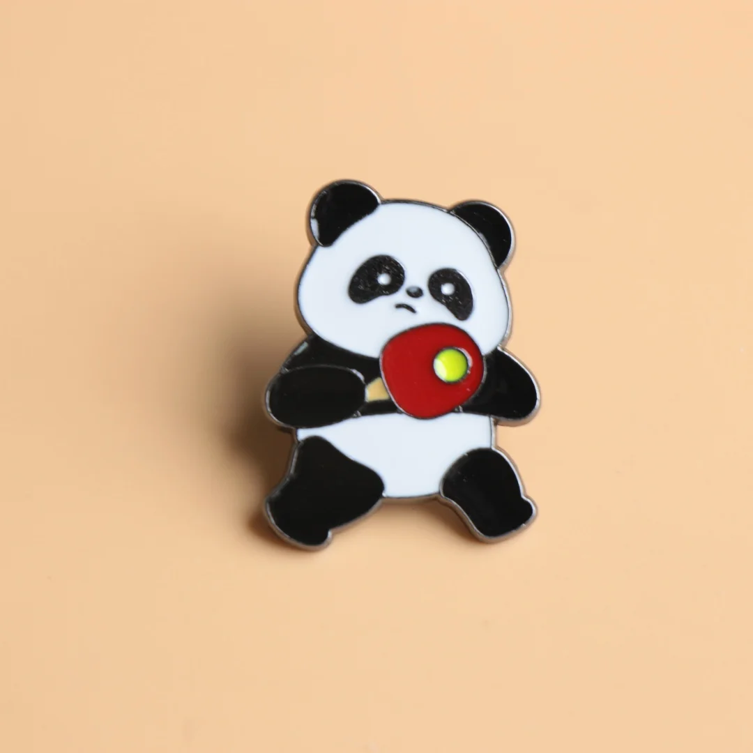 Broche esmaltado metal panda tenis de mesa, pin para solapa - imagen 3