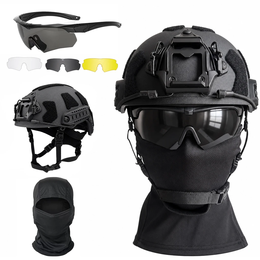 Set de casco táctico con protección facial y gafas de varias lentes