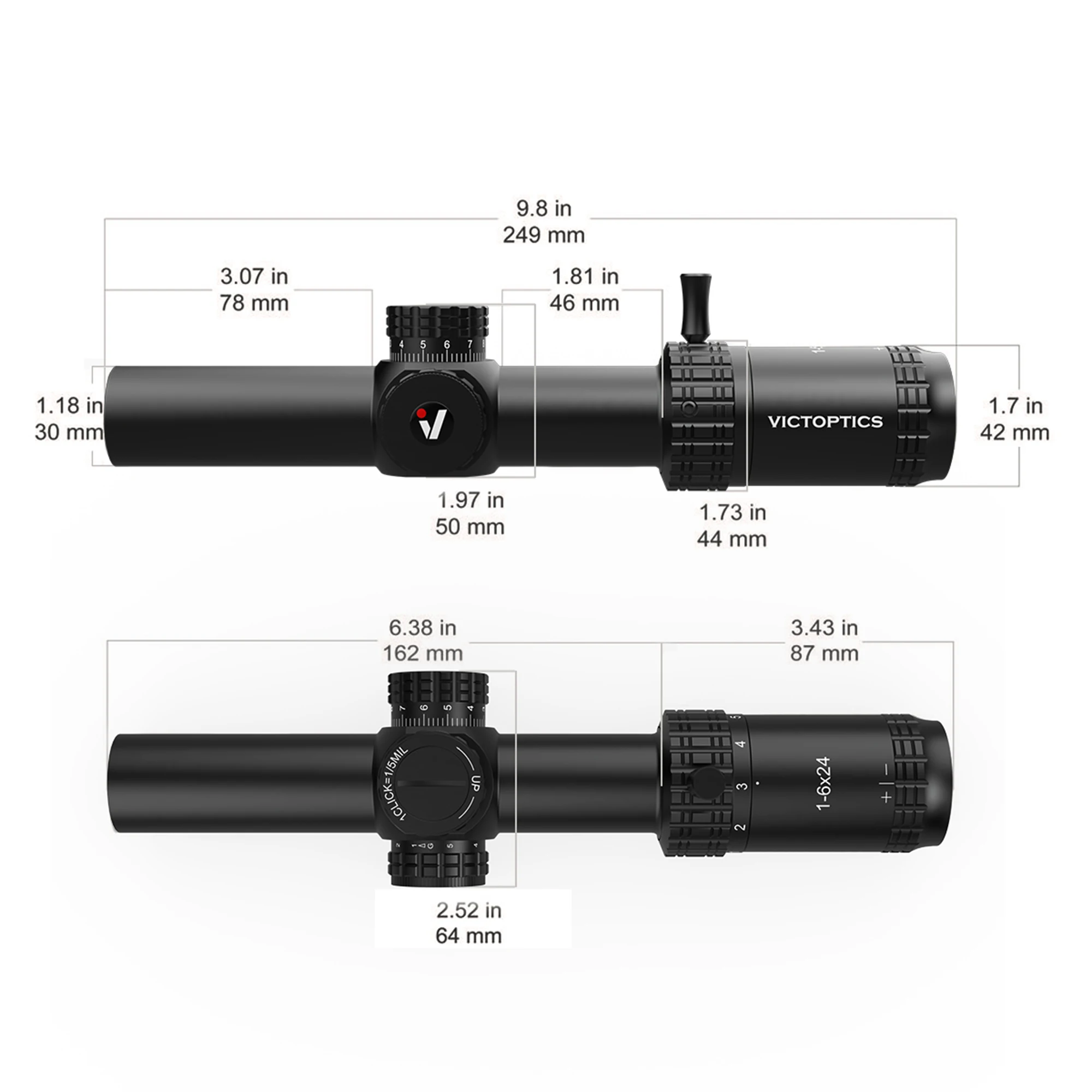 VictOptics S6 Mira telescópica 1-6x24 LED táctica para AR-15 - imagen 5