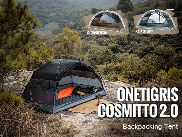 Tienda de campaña montada con forma hexagonal