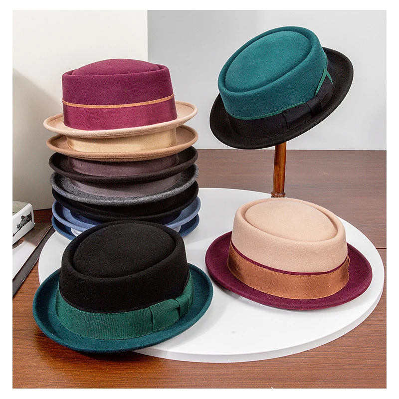 Sombrero fedora de lana para mujer con ala curvada y lazo - imagen 4