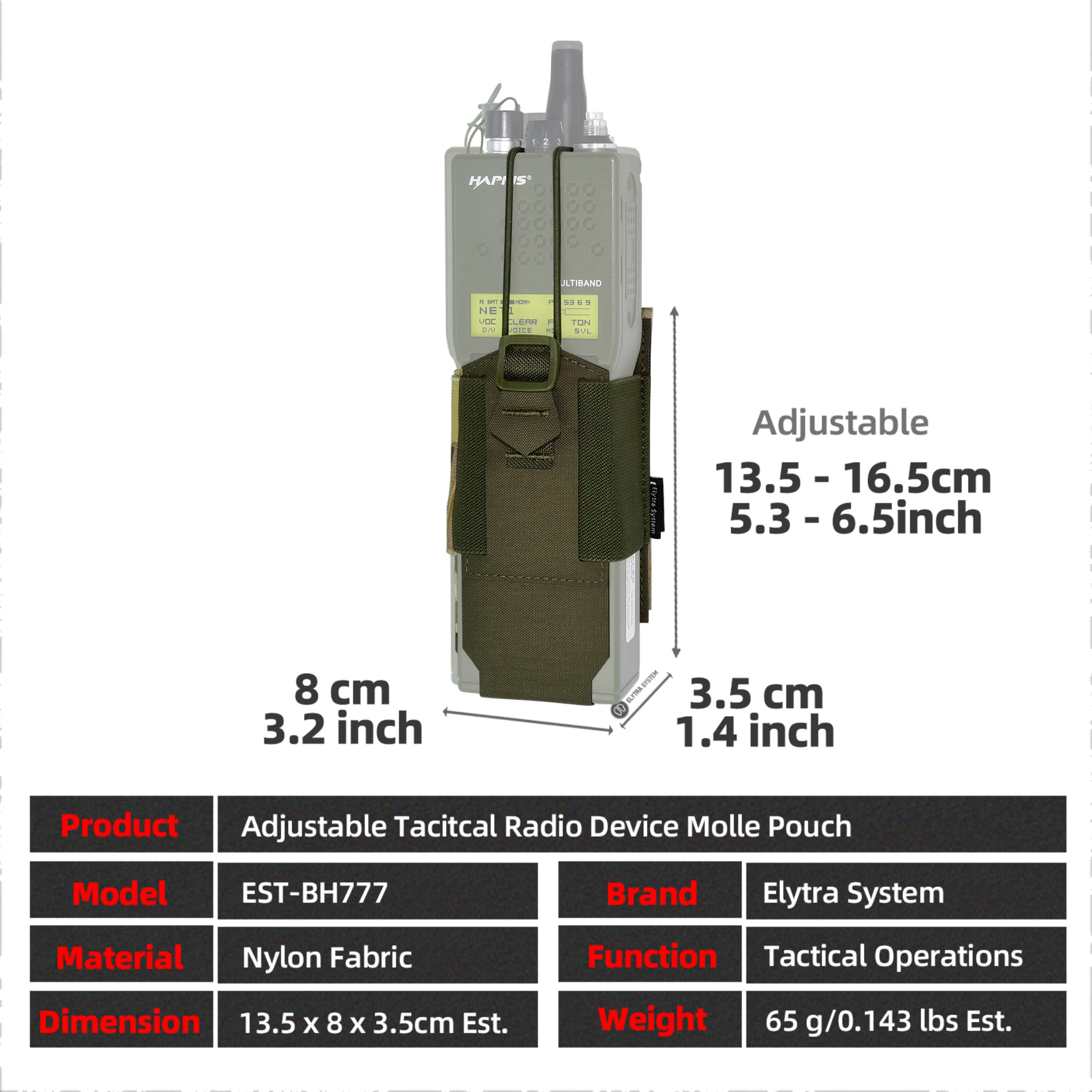 Bolsa táctica MOLLE regulable en altura para radio grande - imagen 5