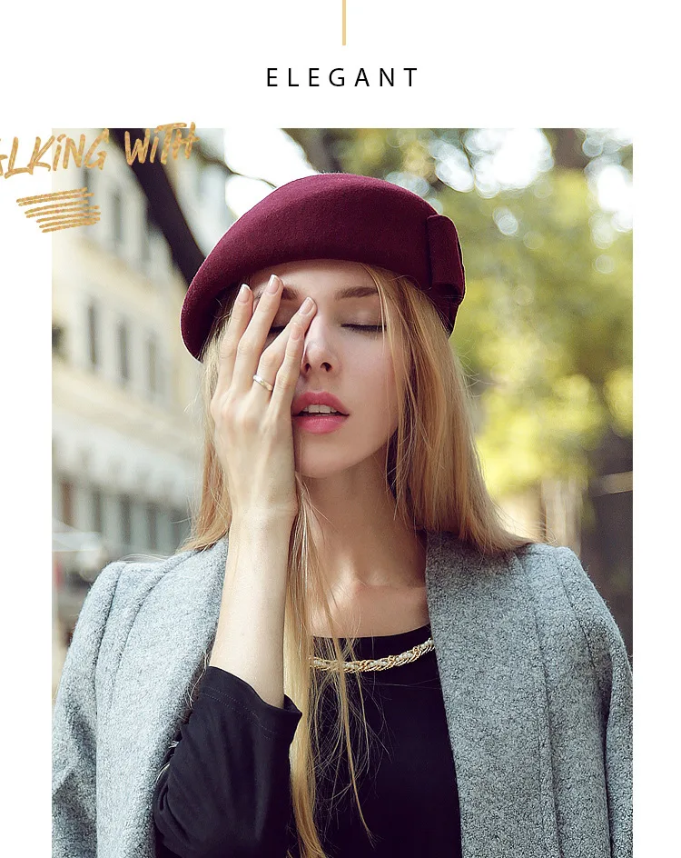 Boina elegante de lana para mujer en estilo retro
