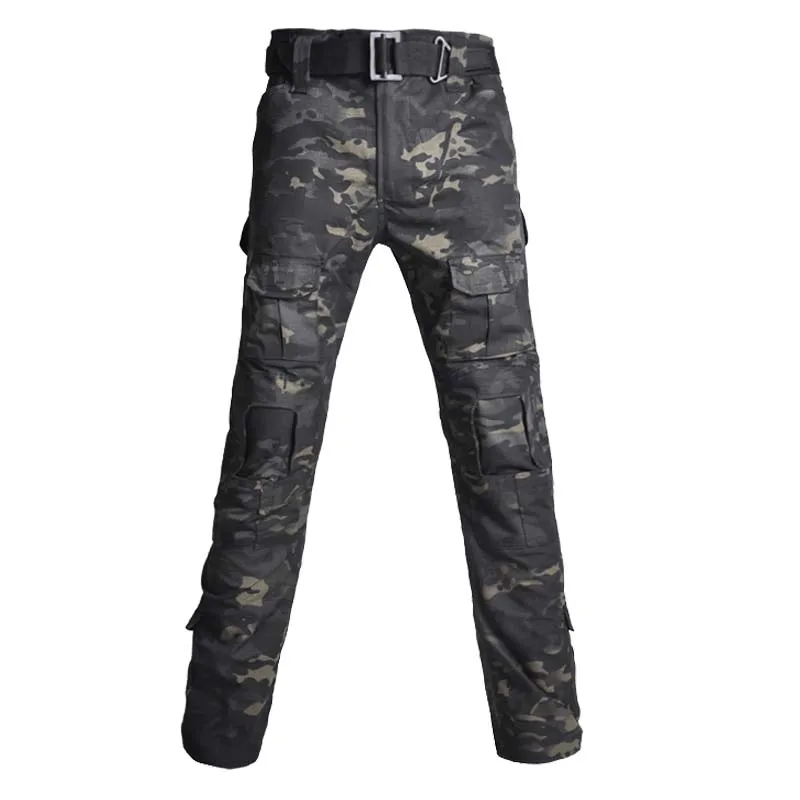 Conjunto táctico exterior camuflaje negro ripstop manga larga cargo