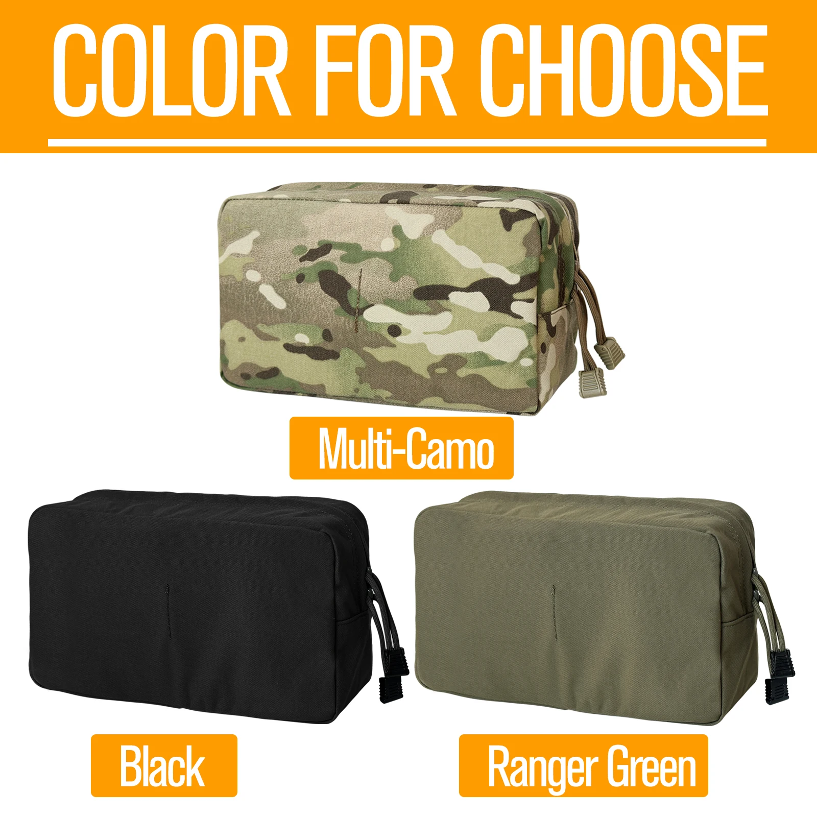 Vista frontal de la bolsa mostrando el sistema Molle y las cremalleras YKK