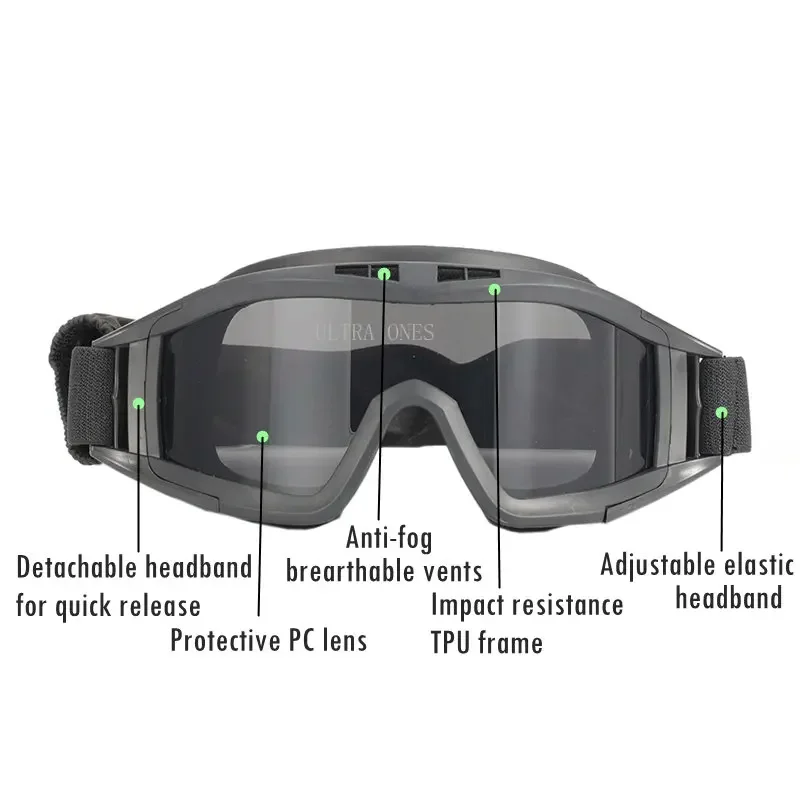 Gafas tácticas Airsoft con 3 lentes - Protección total para tiro - imagen 2