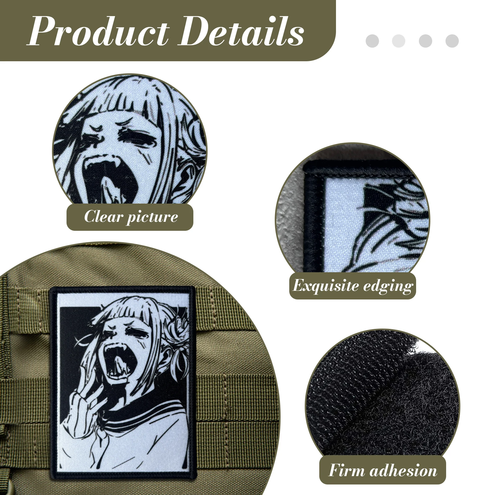 Parche táctico Himiko Toga My Hero Academia con velcro blanco y negro