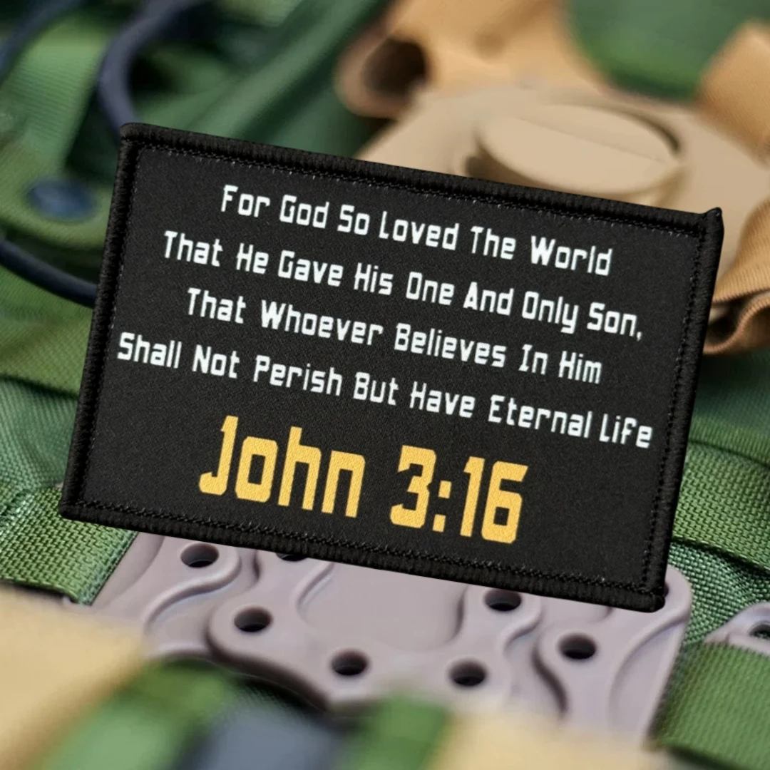 Parche táctico moral John 3:16 impreso con cierre gancho - imagen 4